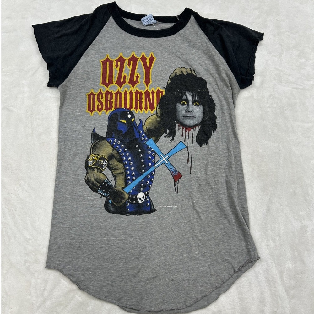 The Knits Ozzy Osbourne Shirt Mens S Grey Black 1982 Vintage Raglan Rock Tee